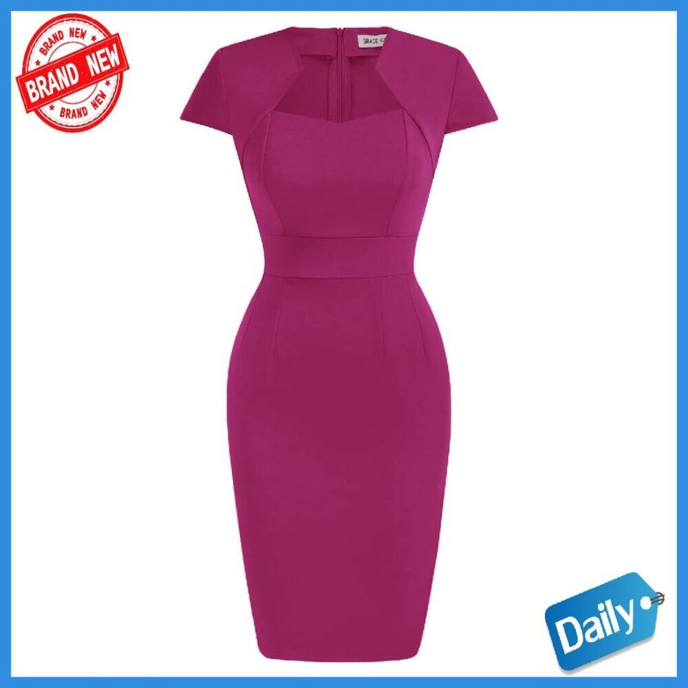 Vintage Pencil Dress Cap Sleeve Bodycon Slim Fit Work Party